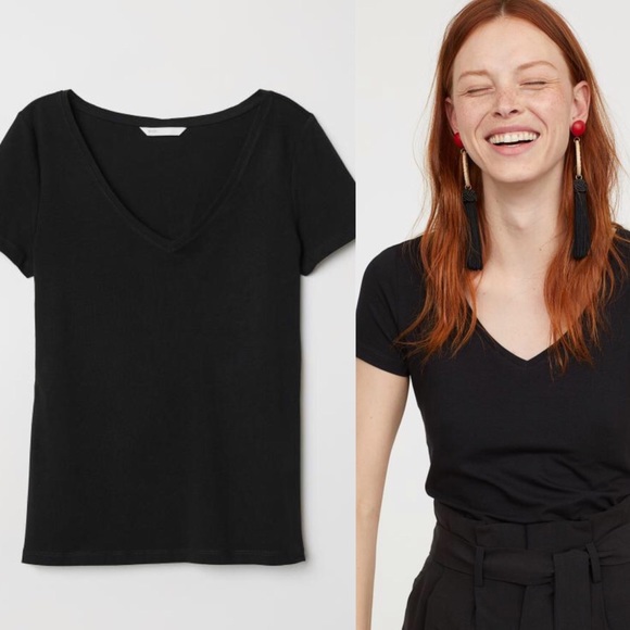 H&m black v neck t shirt Clearance
